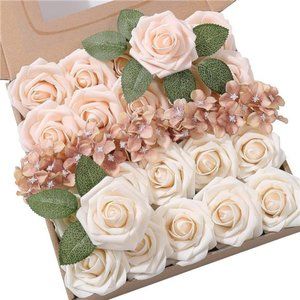 Artificial Flowers Combo Box Set Gradient Color Flower Leaf w/ Stems DIY Wedding